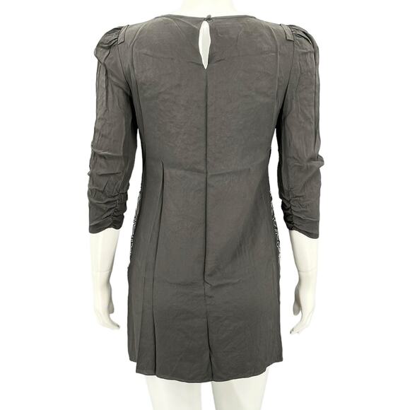 Tibi Dress Womens 4 Gray Kia Eyelet Embroidered Silk Mini Ruched Shift Boho Club - Picture 6 of 7
